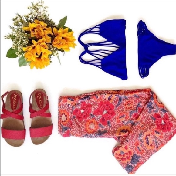 NIB Red Cowhide Hair Leather Boho Sandal - Picture 2 of 5